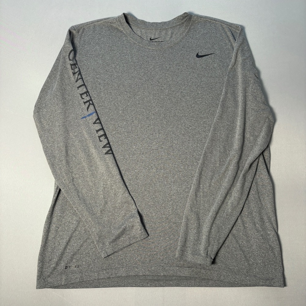 Nike Dri-FIT Mens Large Heather Gray Long Sleeve Graphic Training Tee Shirt